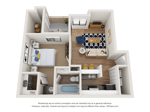 Floor plan for 1 bed, 1 bath, 551 sqft